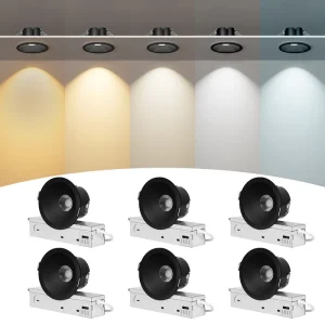 USA Canada Stock Black Round COB Downlight Anti Glare 12W 5CCT Metal Downlight LED Ceiling Light for Hotel Project