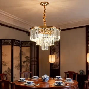 USA Stock 50cm Width 3 Layers Capiz Crystal LED Chandelier Ceiling Light with 6 E14 Sockets 110V Low Profile Golden Lamparas