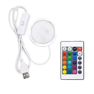 USB Operated Round Ultra Thin RGB LED Cabinet Light Kit Surface Mount Dimmable Remote Control Kitchen Use