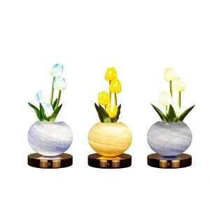 USB Rechargeable Desk Decor Lamp Simulation Bouquet Table Lamp Bedroom Bedside Atmosphere Light Ornaments Tulip LED Night Light