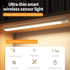 USB Rechargeable LED Motion Sensor Light Magnetic Wireless Under Cabinet Lighting for Kitchen & Closet