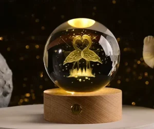 USB Wood Base 3D Art Crystal Ball Night Lamp Solar System