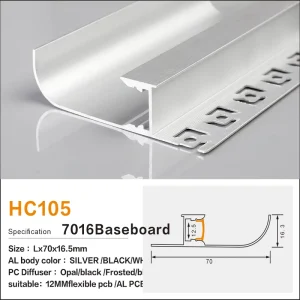 Ultra Slim Anodized Aluminum Alloy Baseboard Light Profile Diffuser Recessed LED Strip Channel for Wall Panel Corner