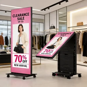 Ultra Thin Foldable LED Poster Screen Freestanding Digital Signage Display High Brightness Energy Saving