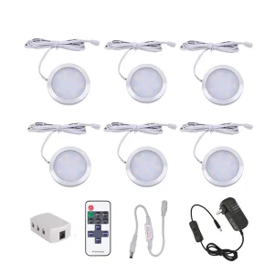 Ultra-thin Dimmable 12V LED Under Cabinet Lights Kit Black Cord Aluminum Led Puck Light Lamp for Kitchen Counter Closet Lighting