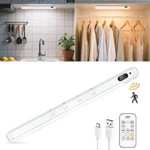Under Cabinet Light with Motion Sensor Remote Control Rechargeable Dimmable for Kitchen Wardrobe Bathroom Closet Home Use