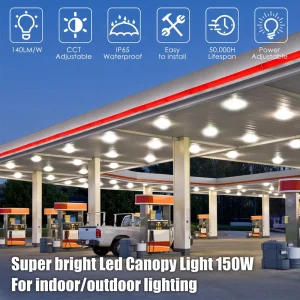 Under Gas Station Lights 90W 120W 150W 21000LM Led Canopy Light UL DLC CCT Power Adjustable Commercial Outdoor Fixture