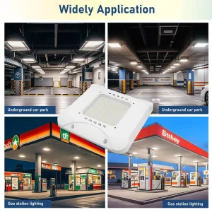 Underground Car Park LED Canopy Light 150W 200W Low Profile Garage Ceiling Lamp IP65 Surface Mount Gas Station Solution