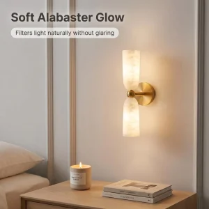 Up and Down Alabaster Pattern Shade Brass Wall Sconce Gold LED Dimmable Modern Wall Mount Lamp Bedroom Hallway Background Wall