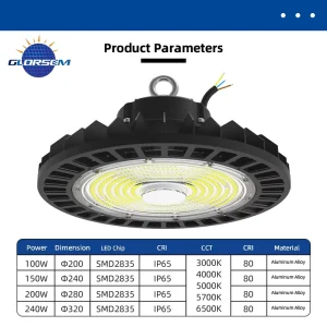 Up to 200lm/W LED High Bay Light 100W 150W 200W 240W UFO Industrial Highbay IP65 Energy Saving Driver and Efficiency Optional