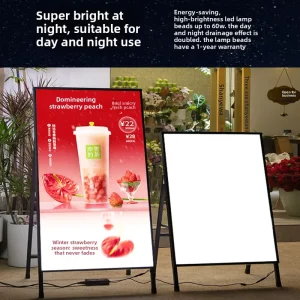 Vertical Pull Out LED Light Box Freestanding Outdoor Illuminated Advertising Sign Milk Tea Shop Custom Poster Display
