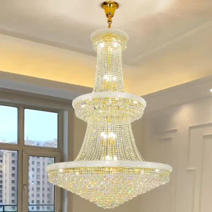 Villa Ceiling Lights Modern Pendant Lamps Stainless Steel Customized Lighting Hotel Gold Crystal Large Chandelier