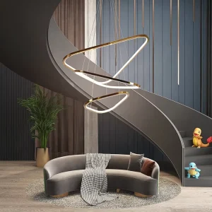 Villa Light Fixtures Tapered Chandeliers and Pendant Lights Adjustable Height Modern Gold Hanging LED Chandelier D80*H110cm