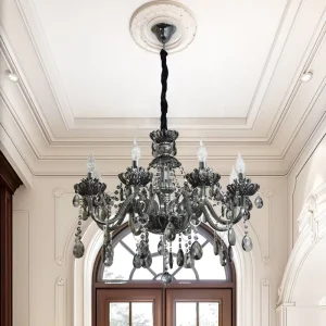 Vintage 8 Sockets Smoke Grey Candle Chandelier Church Pendant Lighting Hotel Rustic Iron Glass Hanging Lamp