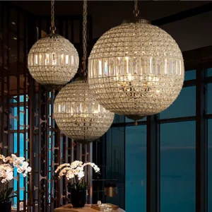 Vintage Antique LED Dining Pendant Lights Crystal Sphere Ball Shape Chandelier