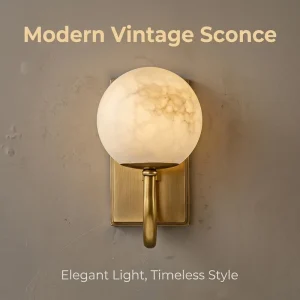 Vintage Brass Luxury Marble Wall Mounted Lamp with Warm White for Bedroom Headboard Entryway Living Room Home Decoration