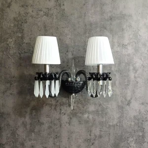 Vintage European Double Head Crystal Wall Light Smoke Twisted Glass Arm for Villa Entryway Mirror Wall Fixture
