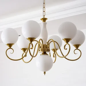 Vintage French Glass Chandelier Pendant Light With Modern Glass Globe Design