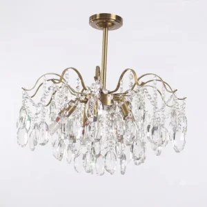Vintage Gold Crystal Chandelier Hanging Pendant Light for Dining Living Room 4 Sizes