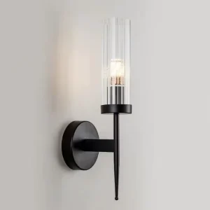 Vintage Golden Indoor Sconce Lighting Fixture Clear Cylindrical Glass Wall Lamp