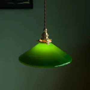 Vintage Green Glass Chandelier Japanese Mid Century Modern Pendant Lamp with LED 25cm Diameter for Bedroom Dining Room & Hotels