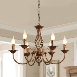 Vintage Industrial 6-Light Iron LED Adjustable Height Chandelier Suspension Pendant Light Fixture Middle for Living Room Dining