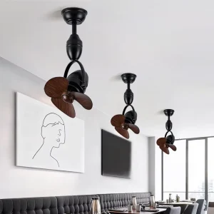 Vintage Industrial Ceiling Fan Dark Wood Propeller Blades Black Metal Body No Light Decorative Fan for Bar Restaurant Cafe