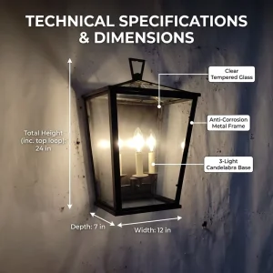 Vintage Matt Black Outdoor Garden Light Fixture IP44 Weather & Water Proof Square Lantern Wall Lamp for Corrider