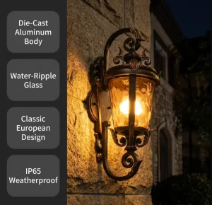 Vintage Outdoor Wall Lamp Waterproof Antique Bronze Exterior Sconce Decorative Garden Lantern for Villa Porch Courtyard Patio