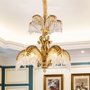 Vintage Palm Lighting Decorative Lustres Hanging Pendant Light French Vintage Brass Chandelier