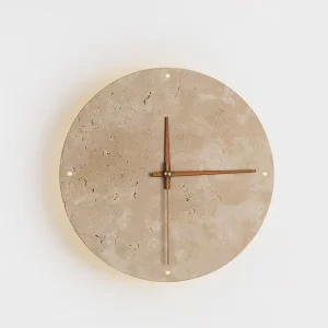 Vintage Round Shape Natural Stone Clock Art Decoration Wall Lamp Interior Wall Lights Bedroom Decor LED Sconce Home Appliance