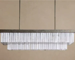Vintage Silver Chandelier Ceiling Light Hotel Dining Room Living Room Pendant Light Adjustable Height Selenite Hanging Lights