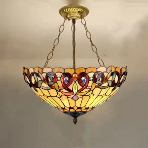 Vintage Style 40CM Tiffany Stained Glass Lamp LED Hanging Pendant Light with Chandelier Stylish Tiffany Lamps for Home Decor