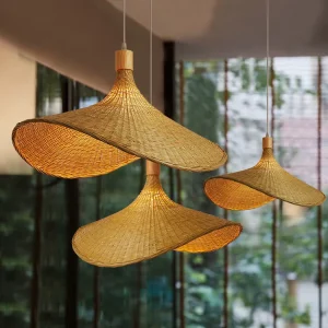Vintage Woven Bamboo Rattan Lampshade Hanging Light for Chandeliers and Pendant Lamps