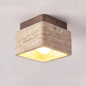 Wabi Sabi Decor LED Ceiling Light Square Yellow Stone Travertine Lamp for Corridor Balcony Living Room Illumination