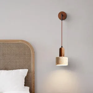 Wabi Sabi Natural Stone Hanging Travertine LED Wall Lamp for Home Decoration Bedroom Bedside Living Room Homestay