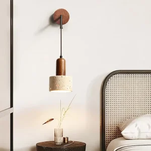Wabi Sabi Natural Travertine Stone Hanging Wall Lamp LED Light for Home Decor Bedroom Bedside Living Room Homestay
