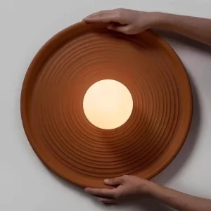 Wabi Sabi Terracotta Resin Round Dish Lamp Nordic Retro Decor for Living Room Bedroom Hotel Cafe Corridor Staircase Wall Sconce