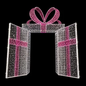 Walk Through IP65 Giant LED Gift Box Arch Motif Light for Park Entrance Wedding Garden Town Center Photo Op Backdrop Decor