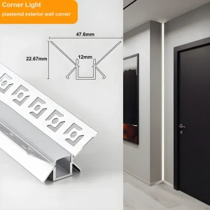 Wall Corner LED Aluminum Profile Drywall Strip Light Extrusion Channel Plaster Embedded Seamless for Ceiling Wall