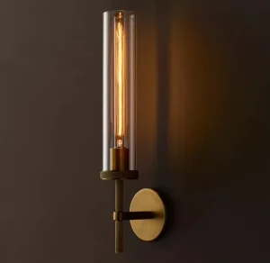 Wall Sconce Glass Cylindrical Wall Lamp for Hotel Bedroom Hallway Solid Copper Light