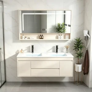 Wall-mounted Multi-layer Solid Wood Panel Washbasin Bathroom Cabinet Stain-resistant Bathroom Furniture OEM ODM