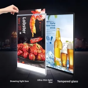 Wall-mounted Rectangle Ultra-thin LED Pulldrawer Light Box with Tempered Glass and Aluminum Alloy Frame