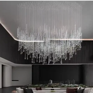 Water Drop Crystal LED Chandelier for Commercial Restaurant Bar and Villa Staircase Pendant Lighting