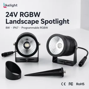 Waterproof 8W DC24V UCS2904 Programmable RGBW COB1311 Aluminum Garden Landscape Spotlight for Tree Pathway Accent Lighting