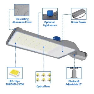 Waterproof AC Outdoor Aluminum Alloy LED Street Light 100W 150W 200W IP66 Custom Street Lamp Road Parking Lot Public Lighting