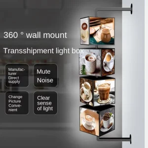 Waterproof Indoor Rotary LED Advertising Light Box Eye-Catching Square Wall-Mounted Restaurants Made Aluminum Alloy PVC 100cd/m2