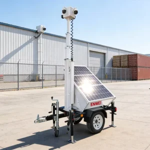 Waterproof Mobile Solar Security Trailer 3*100W Monocrystalline Solar Panels MPPT Telescopic Mast for Warehouse Security