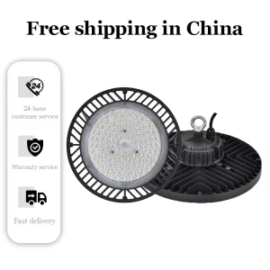 Weatherproof UFO LED High Bay Light IP65 100W 150W 200W 300W for Warehouse Safety Bracket Hook Mounted With Lampshade