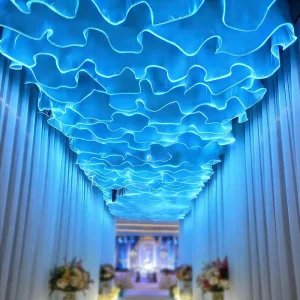 Wedding Ceiling Drapes with Lights 1M Length 50cm Height Blue Sheer Tulle Backdrop for Party Arch Decoration